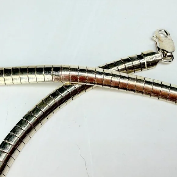 Italian H925 Sterling Silver Omega Necklace 16 Inch 5.5mm 26.4g JR1276